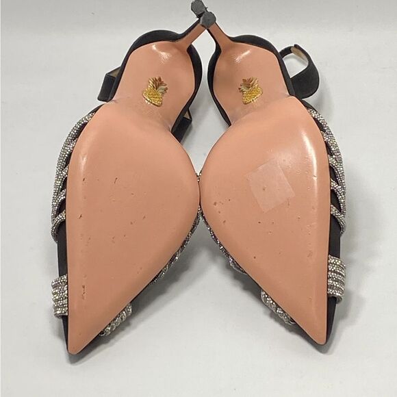 Aquazzura Gatsby Crystal-Embellished Satin Pumps size 37 - Picture 13 of 14